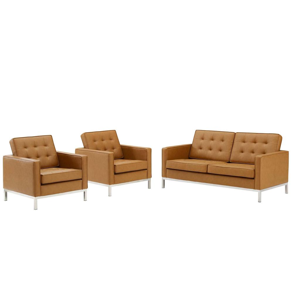 Loft 3 Piece Tufted Upholstered Faux Leather Set. Picture 1