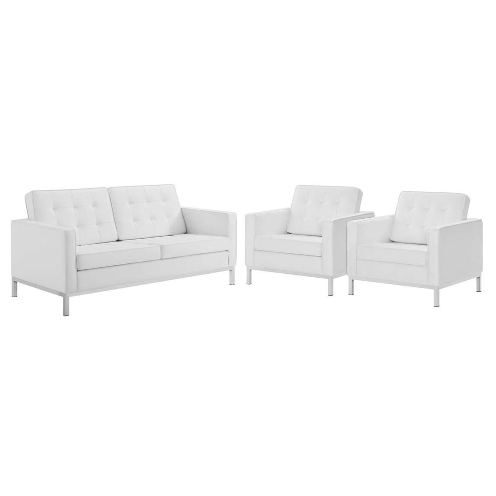 Loft 3 Piece Tufted Upholstered Faux Leather Set - Silver White EEI-4103-SLV-WHI-SET. The main picture.