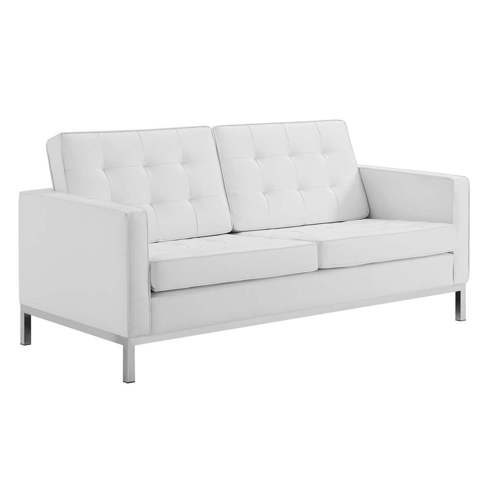 Loft 3 Piece Tufted Upholstered Faux Leather Set - Silver White EEI-4103-SLV-WHI-SET. Picture 2
