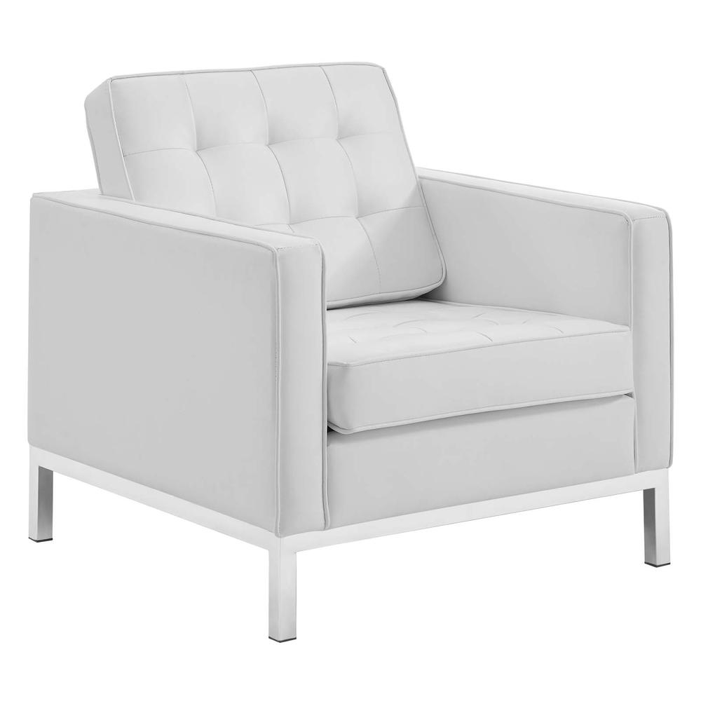 Loft 3 Piece Tufted Upholstered Faux Leather Set - Silver White EEI-4103-SLV-WHI-SET. Picture 4