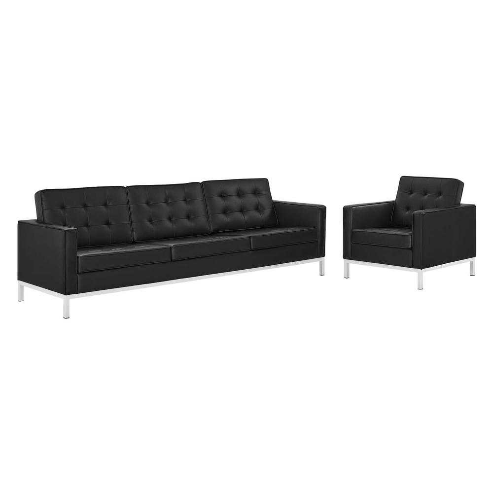 Loft Tufted Upholstered Faux Leather Sofa and Armchair Set. Picture 1