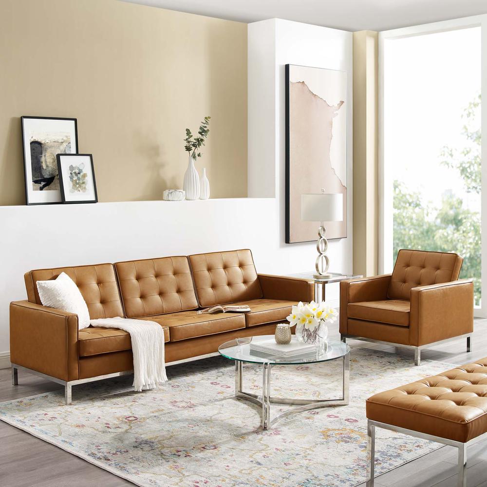 Loft Tufted Upholstered Faux Leather Sofa and Armchair Set - Silver Tan EEI-4104-SLV-TAN-SET. Picture 6