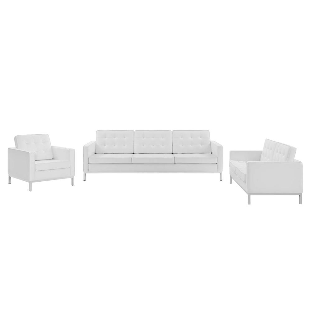 Loft Tufted Upholstered Faux Leather 3 Piece Set. Picture 1