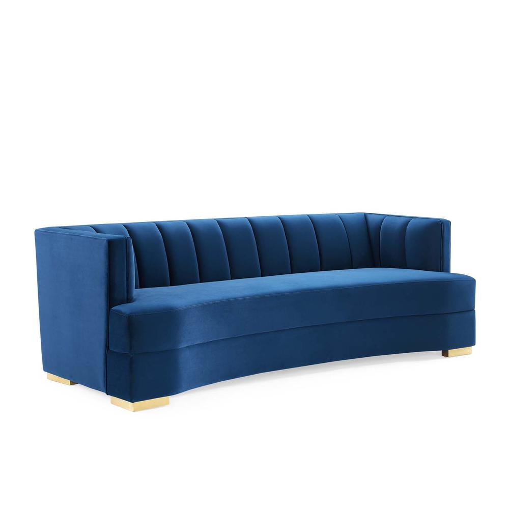 Encompass Channel Tufted Performance Velvet Curved Sofa. Picture 1