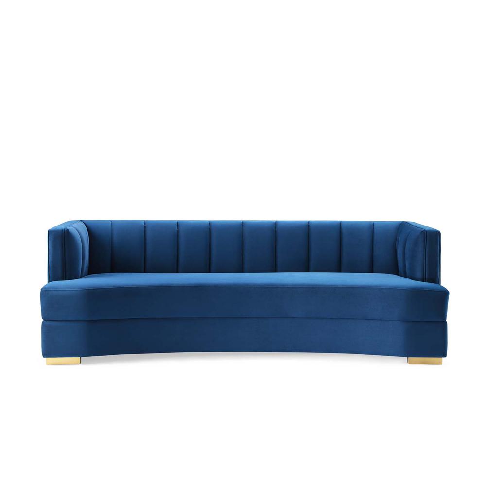 Encompass Channel Tufted Performance Velvet Curved Sofa. Picture 4