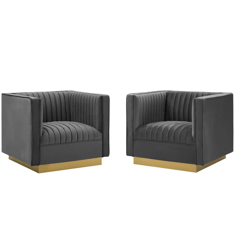 Vertical Channel Tufted Upholstered Performance Velvet Armchair Set of 2. The main picture.