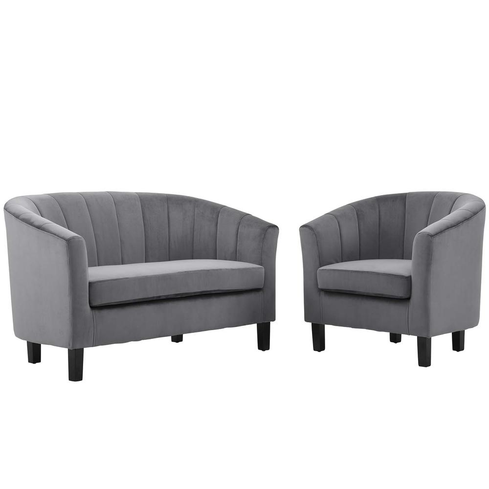 Prospect Channel Tufted Performance Velvet Loveseat and Armchair Set - Gray EEI-4146-GRY-SET. Picture 1