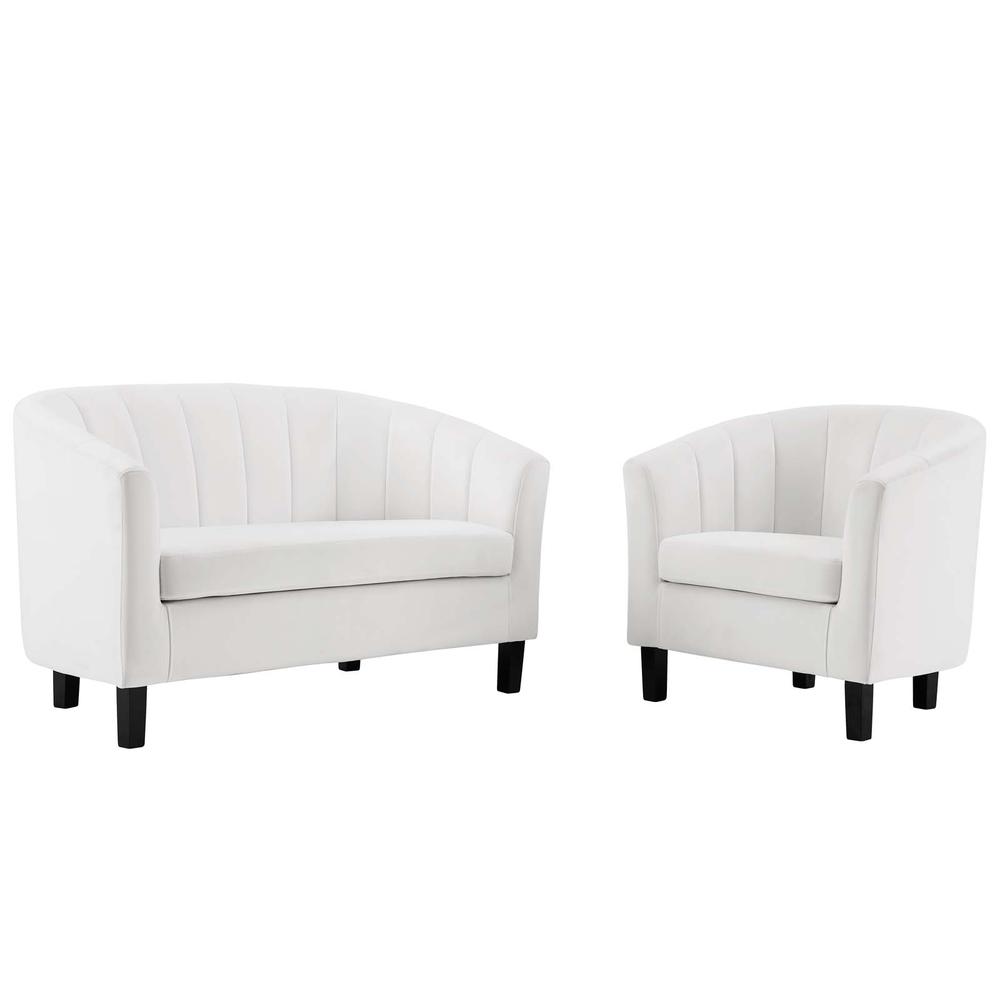 Prospect Channel Tufted Performance Velvet Loveseat and Armchair Set - White EEI-4146-WHI-SET. Picture 1