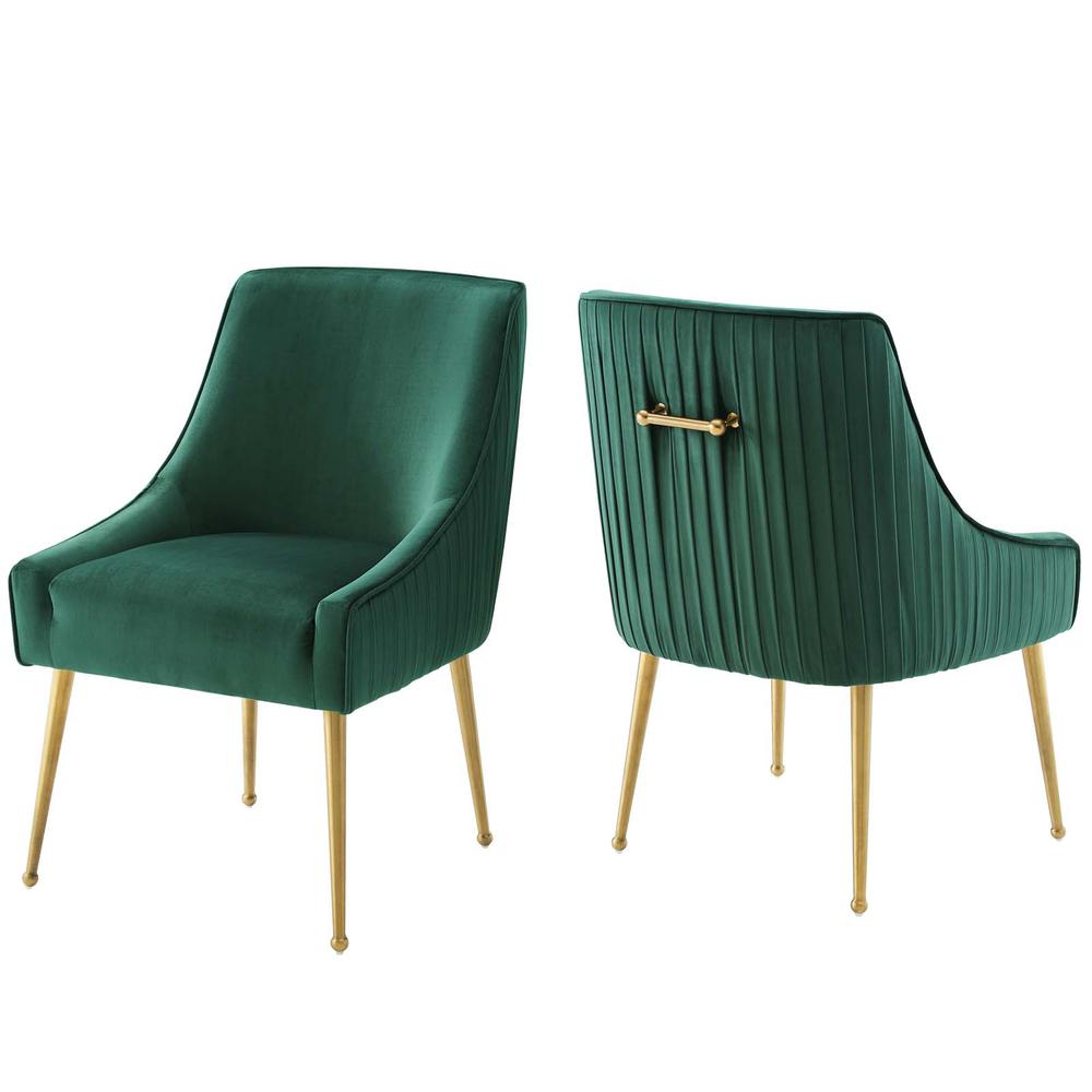 Discern Pleated Back Upholstered Performance Velvet Dining Chair Set of 2 - Green EEI-4149-GRN. The main picture.