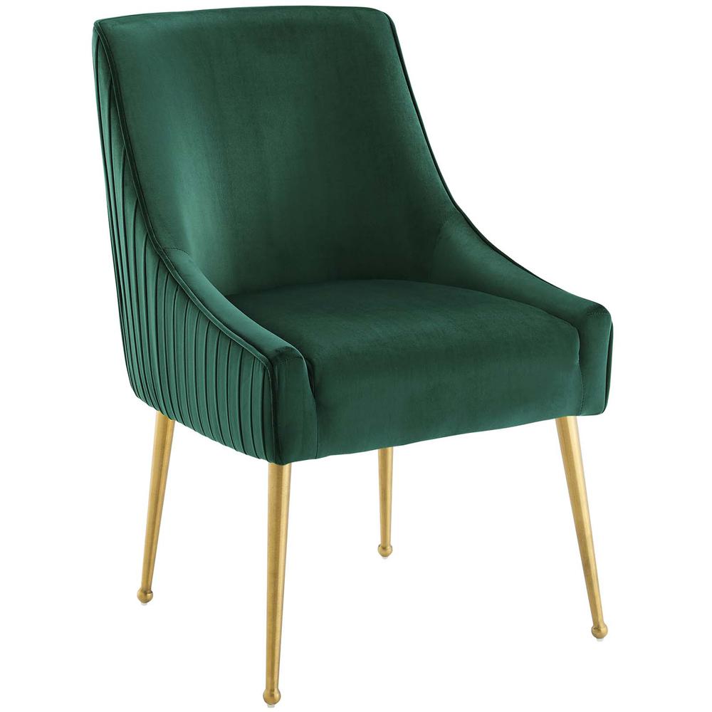 Discern Pleated Back Upholstered Performance Velvet Dining Chair Set of 2 - Green EEI-4149-GRN. Picture 2