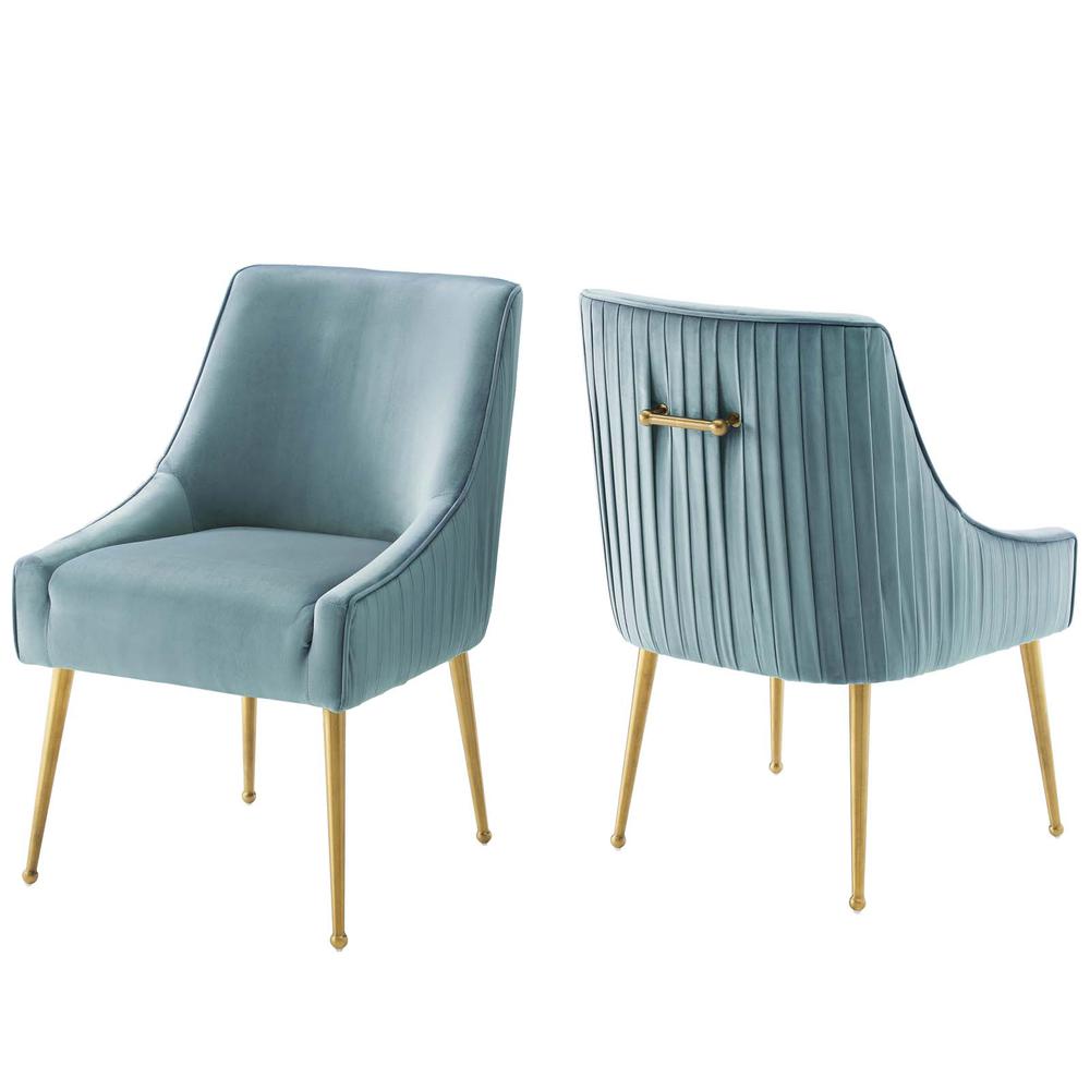 Discern Pleated Back Upholstered Performance Velvet Dining Chair Set of 2 - Light Blue EEI-4149-LBU. Picture 1