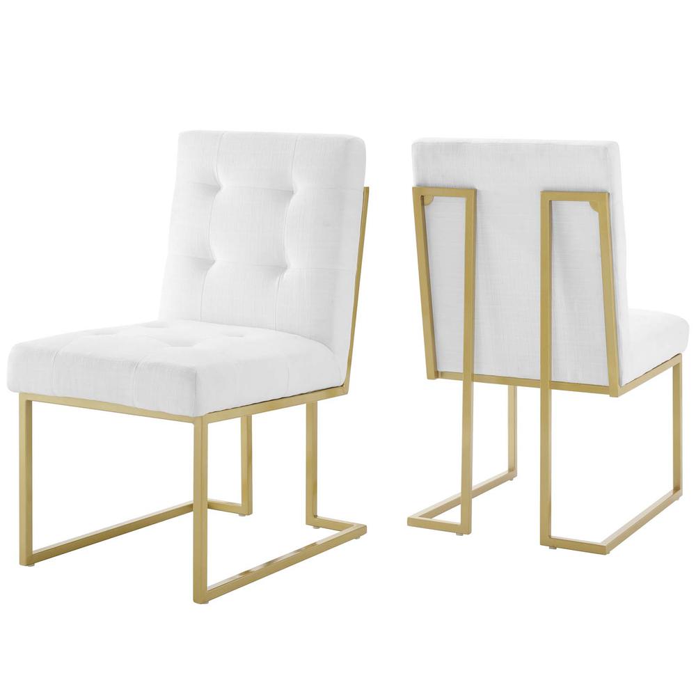 Privy Gold Stainless Steel Upholstered Fabric Dining Accent Chair Set of 2 - Gold White EEI-4151-GLD-WHI. Picture 1