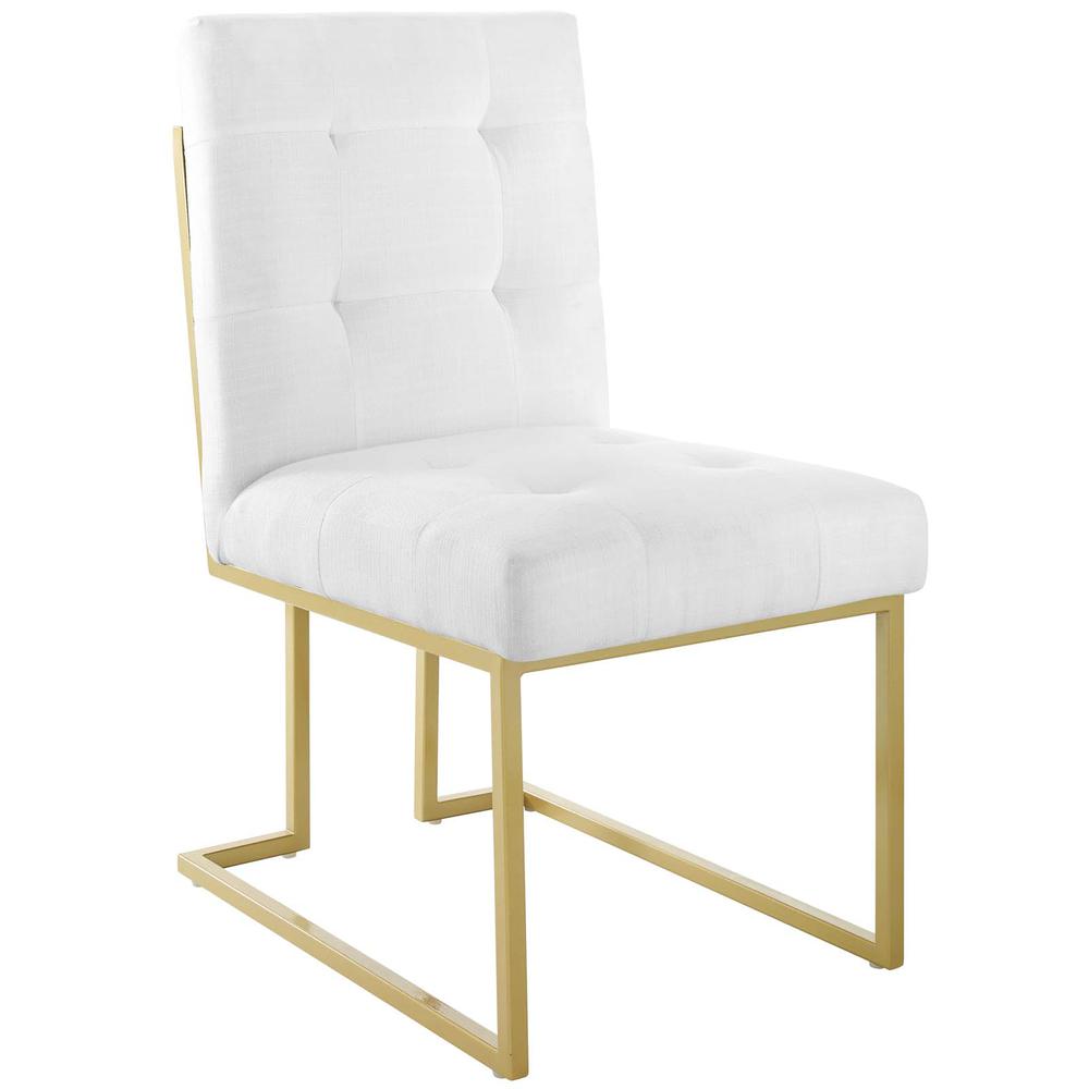Privy Gold Stainless Steel Upholstered Fabric Dining Accent Chair Set of 2 - Gold White EEI-4151-GLD-WHI. Picture 2