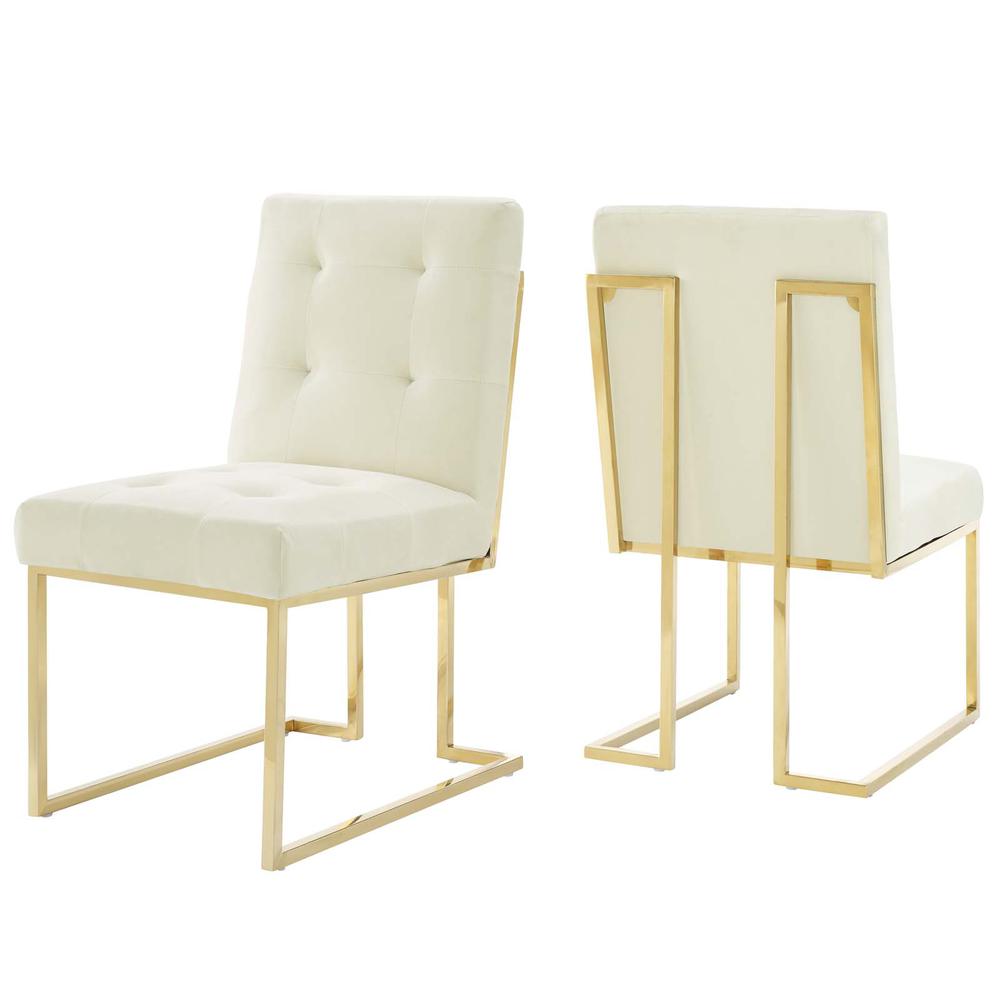 Privy Gold Stainless Steel Performance Velvet Dining Chair Set of 2. Picture 1