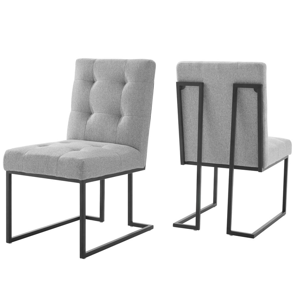 Privy Black Stainless Steel Upholstered Fabric Dining Chair Set of 2 - Black Light Gray EEI-4153-BLK-LGR. The main picture.