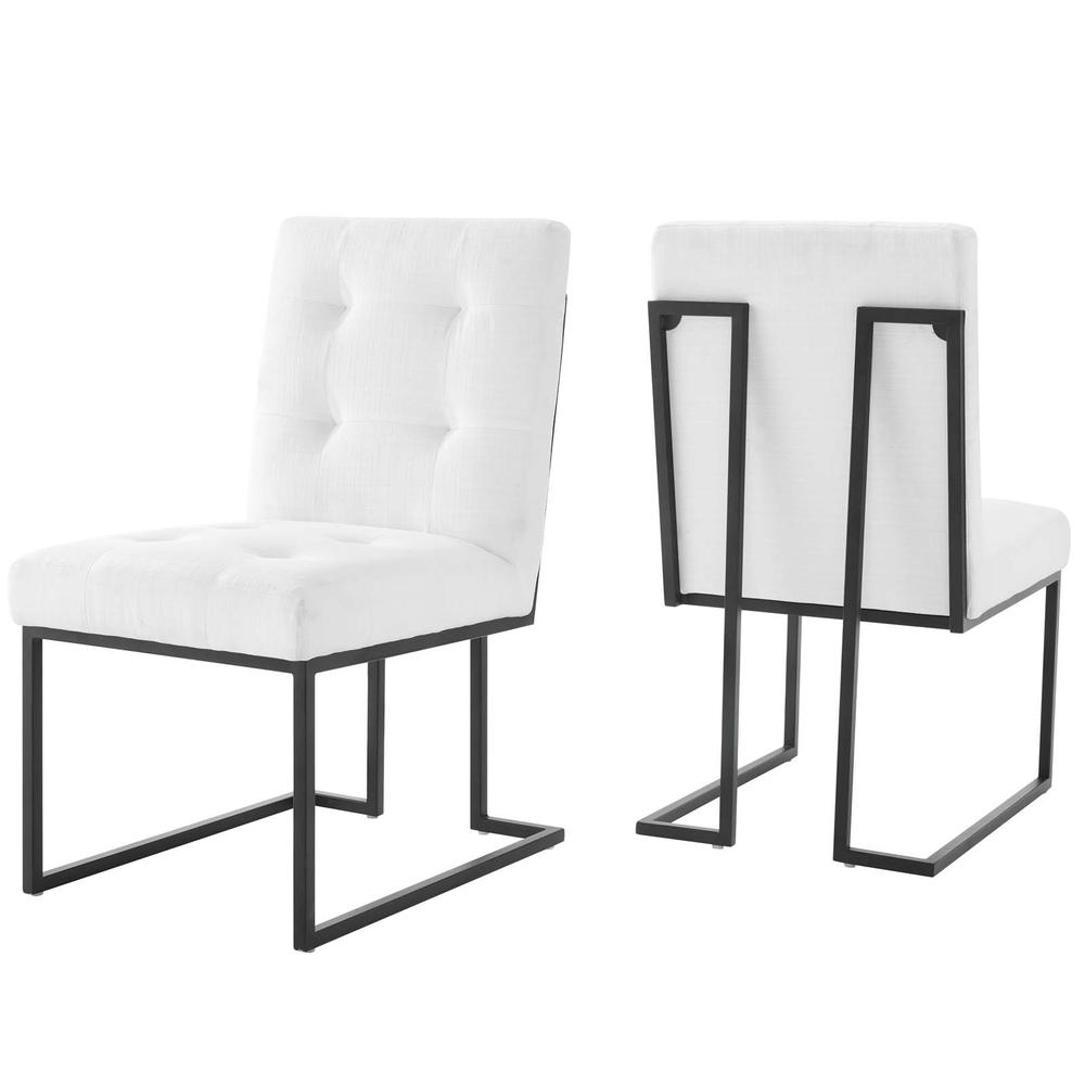 Privy Black Stainless Steel Upholstered Fabric Dining Chair Set of 2. Picture 1