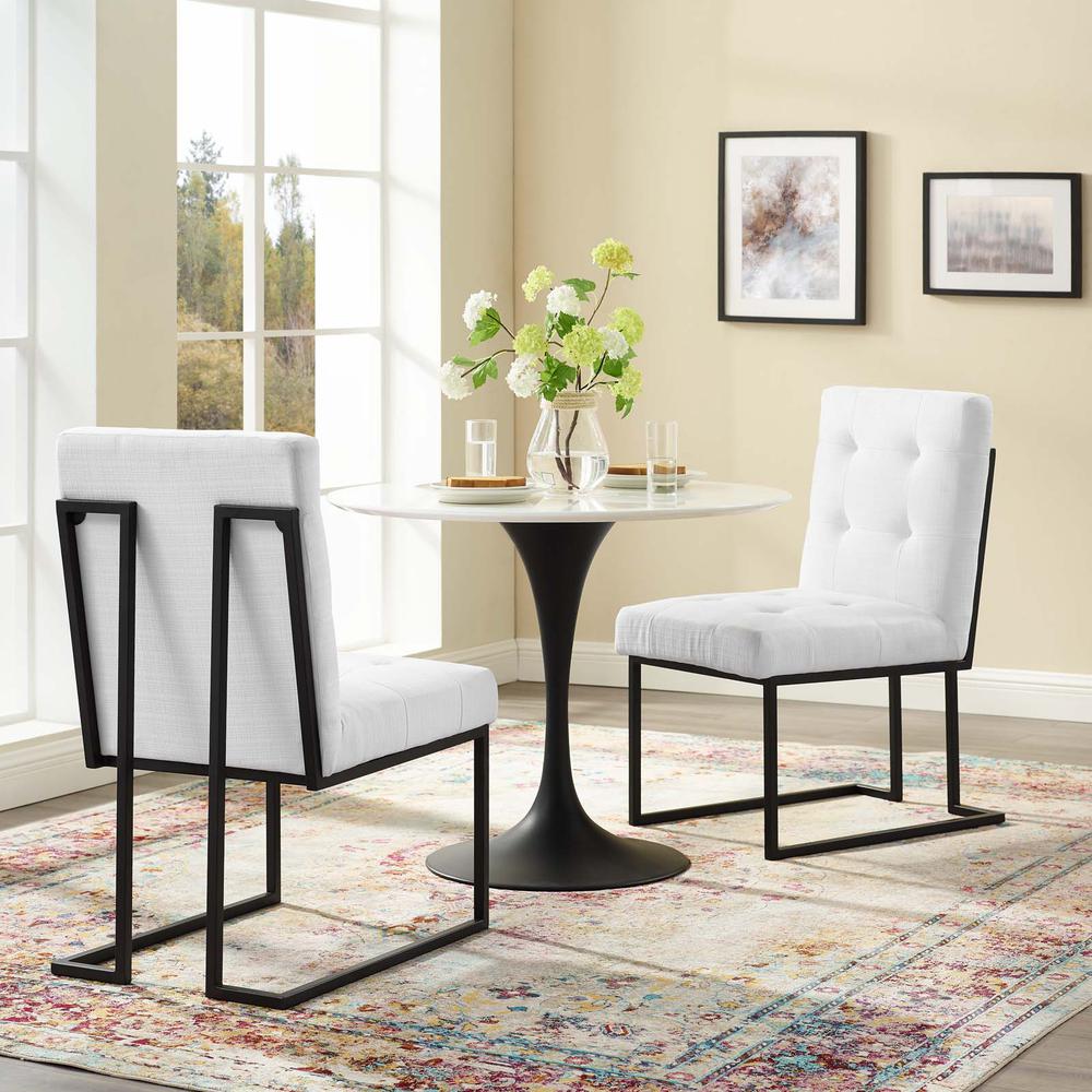 Privy Black Stainless Steel Upholstered Fabric Dining Chair Set of 2. Picture 4