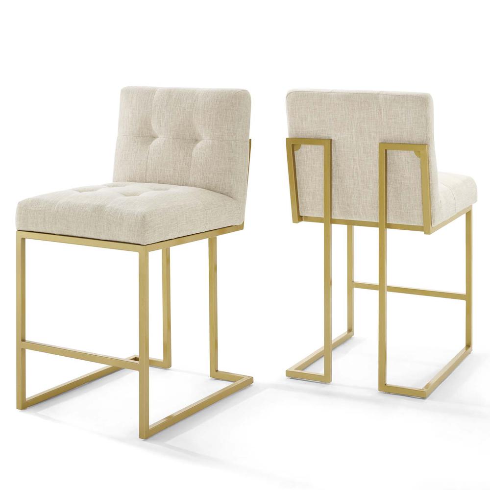Privy Gold Stainless Steel Upholstered Fabric Counter Stool Set of 2. Picture 1