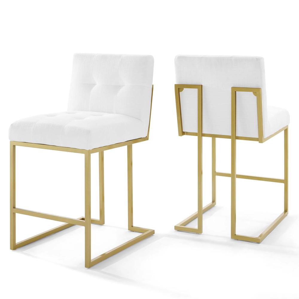Privy Gold Stainless Steel Upholstered Fabric Counter Stool Set of 2 - Gold White EEI-4154-GLD-WHI. Picture 1