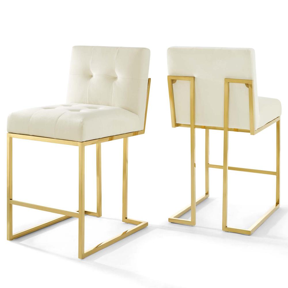 Privy Gold Stainless Steel Performance Velvet Counter Stool Set of 2. Picture 1