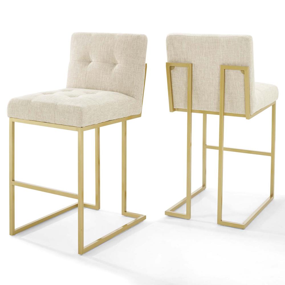 Privy Gold Stainless Steel Upholstered Fabric Bar Stool Set of 2. Picture 1