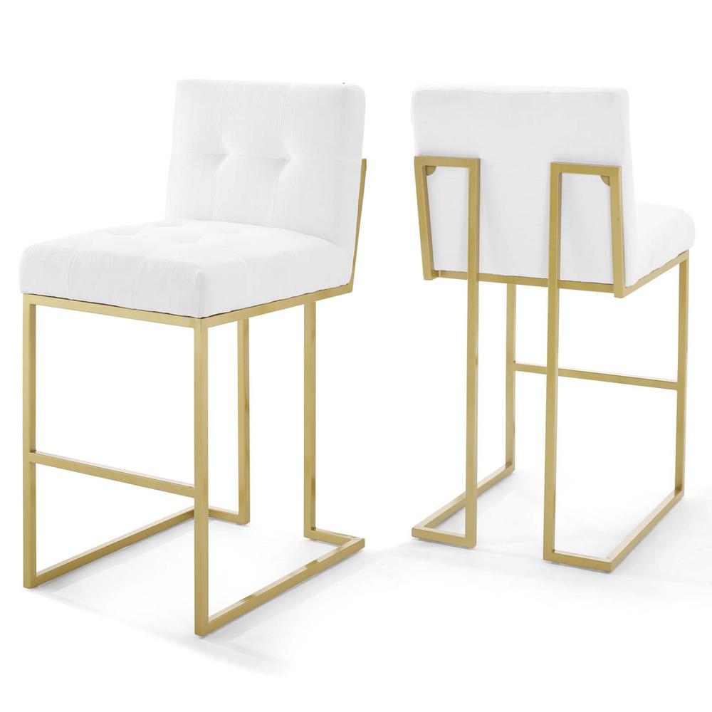 Privy Gold Stainless Steel Upholstered Fabric Bar Stool Set of 2. Picture 1
