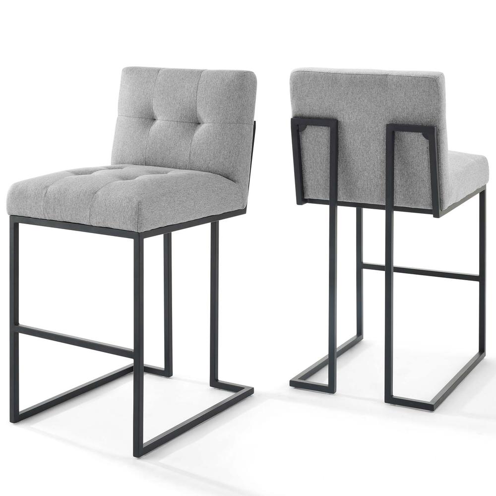 Privy Black Stainless Steel Upholstered Fabric Bar Stool Set of 2. Picture 1