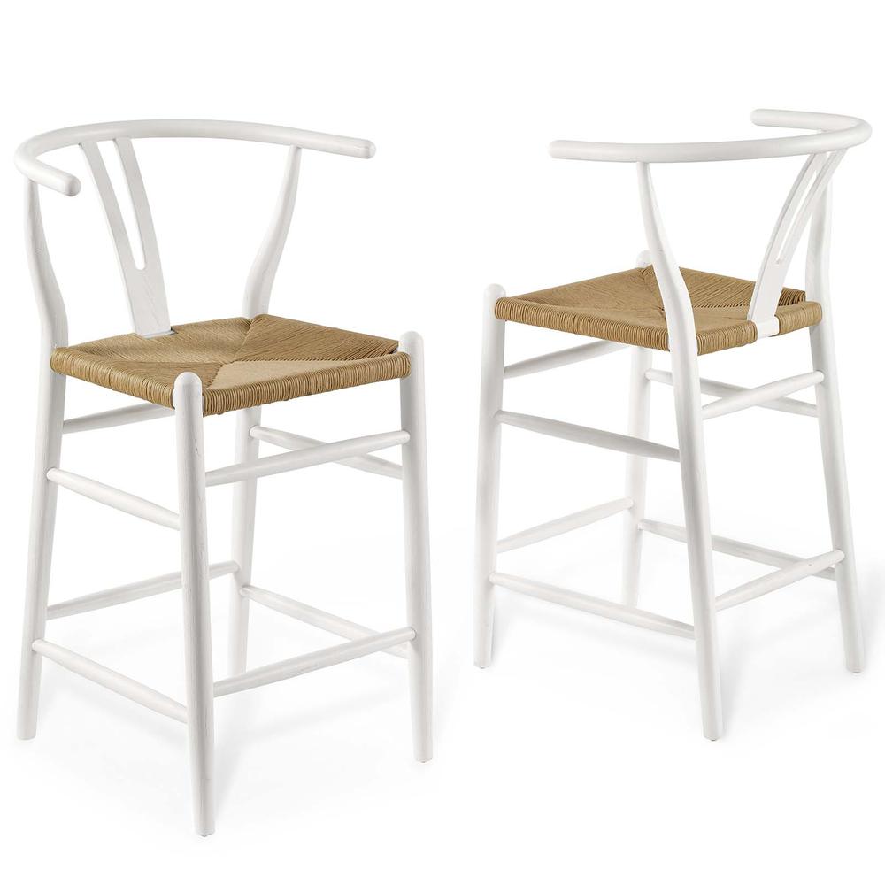 Amish Wood Counter Stool Set of 2 - White EEI-4165-WHI. The main picture.