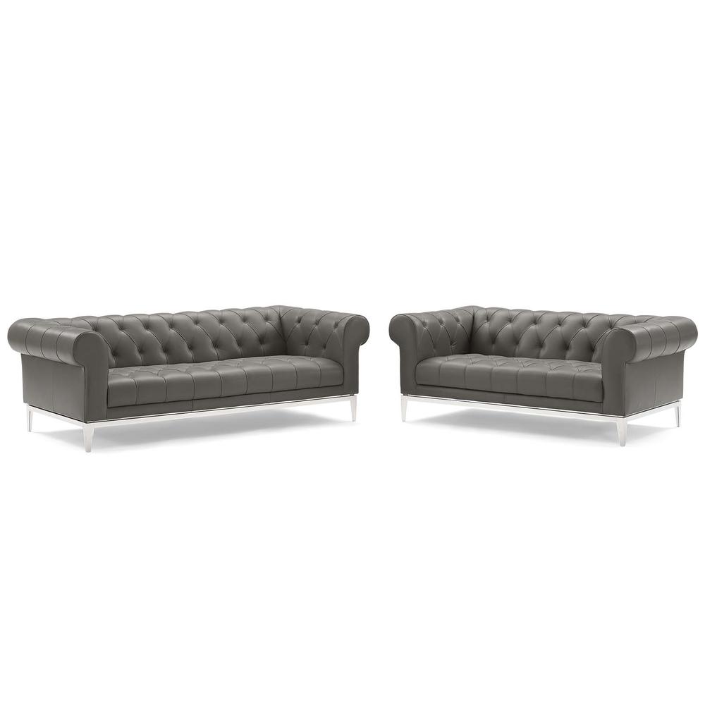 Idyll Tufted Upholstered Leather Sofa and Loveseat Set. Picture 1