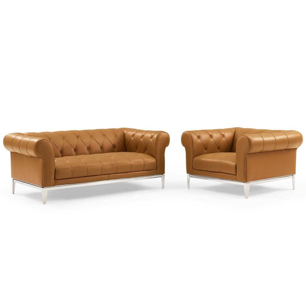Idyll Tufted Upholstered Leather Loveseat and Armchair - Tan EEI-4193-TAN-SET. Picture 1