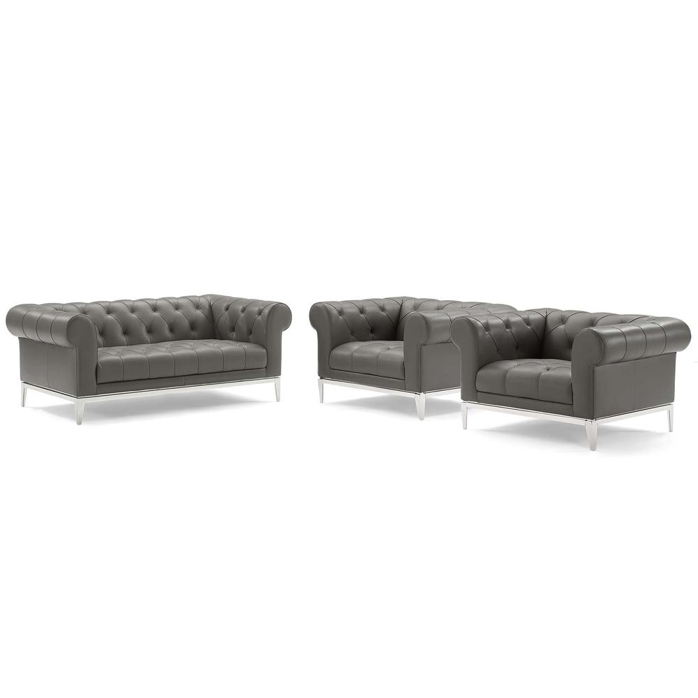 Idyll Tufted Upholstered Leather 3 Piece Set. Picture 1