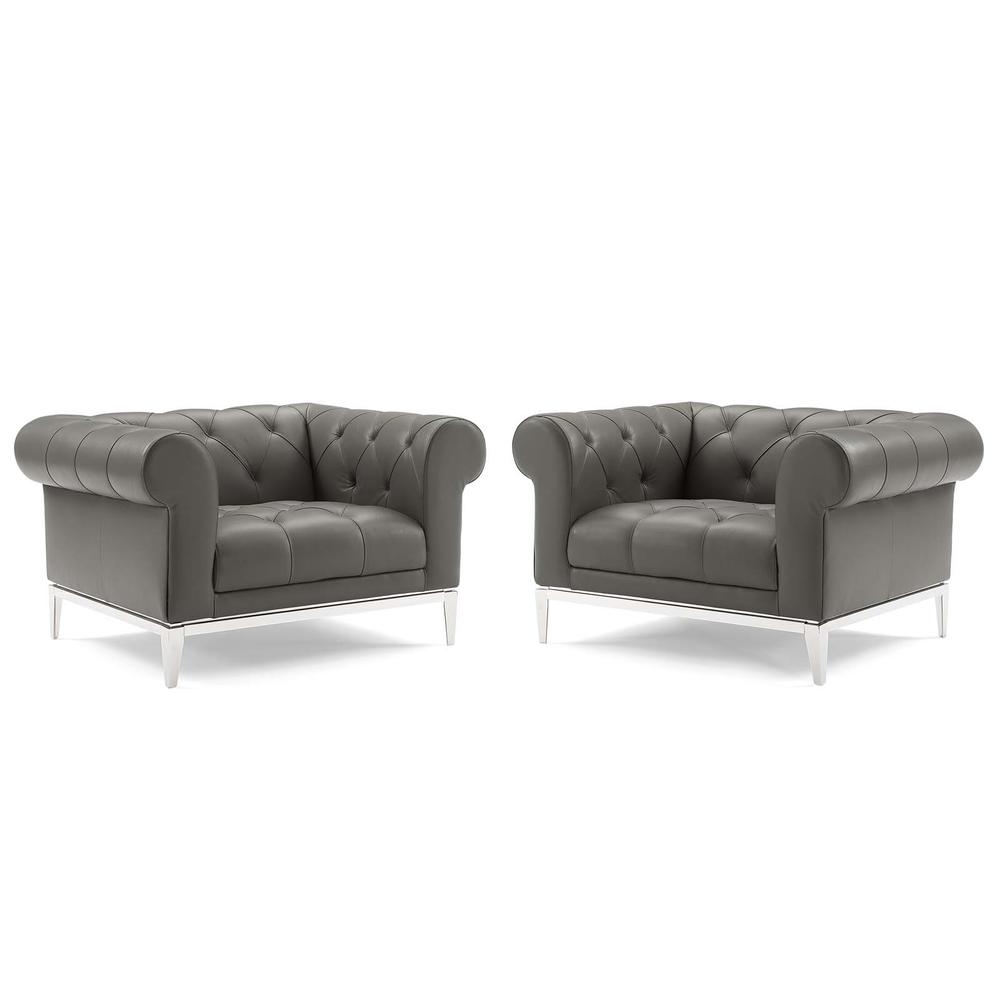 Idyll Tufted Upholstered Leather Armchair Set of 2. Picture 1