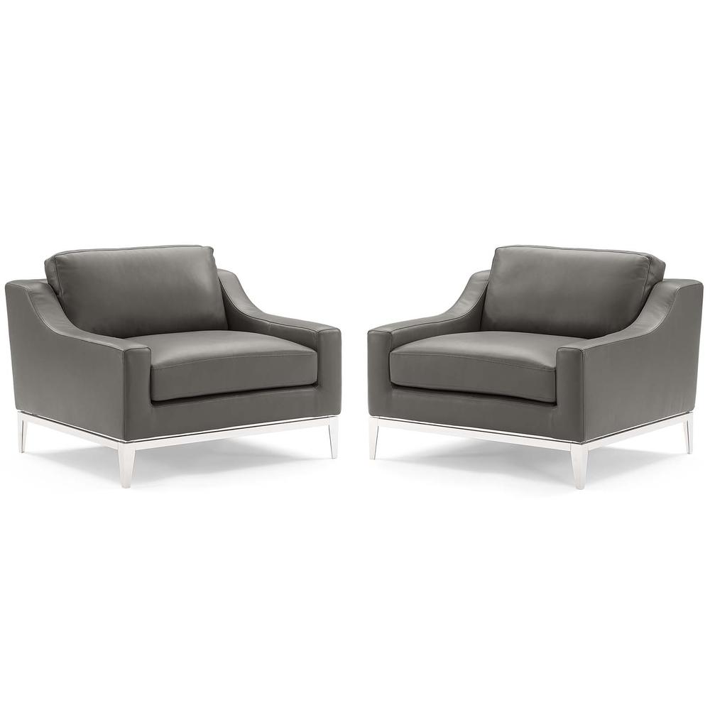 Harness Stainless Steel Base Leather Armchair Set of 2 - Gray EEI-4202-GRY. The main picture.