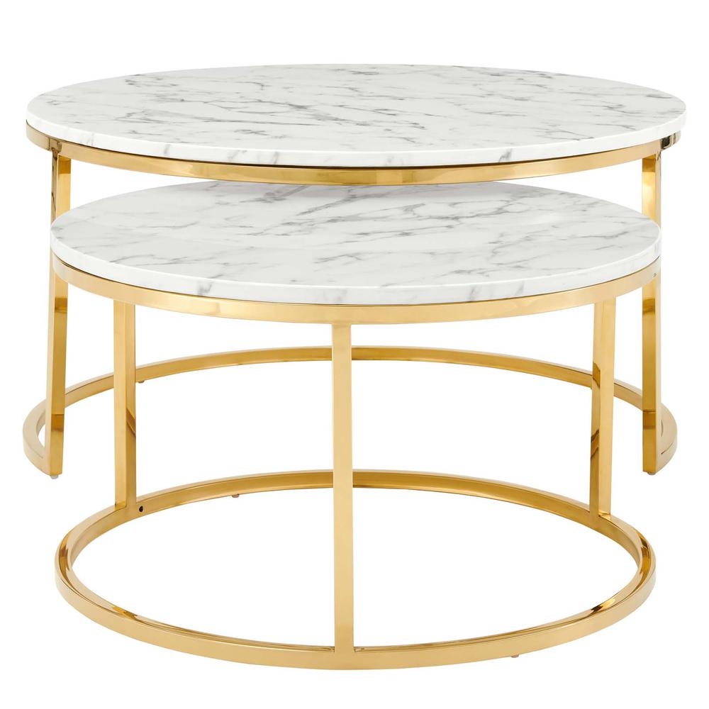 Ravenna Artificial Marble Nesting Coffee Table. Picture 1