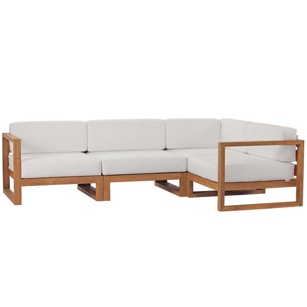 Upland Outdoor Patio Teak Wood 4-Piece Sectional Sofa Set. Picture 1