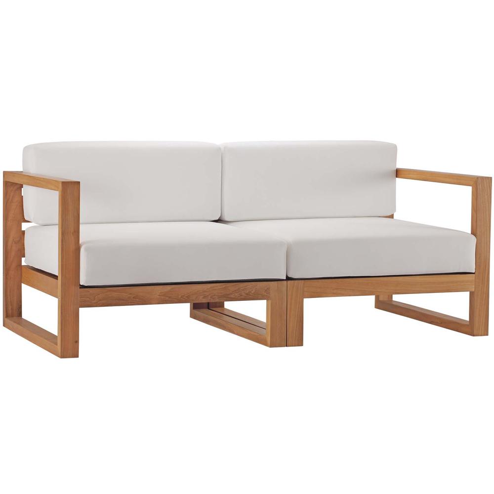 Upland Outdoor Patio Teak Wood 2-Piece Sectional Sofa Loveseat. Picture 1