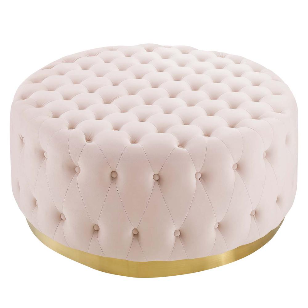 Ensconce Tufted Performance Velvet Round Ottoman. Picture 1
