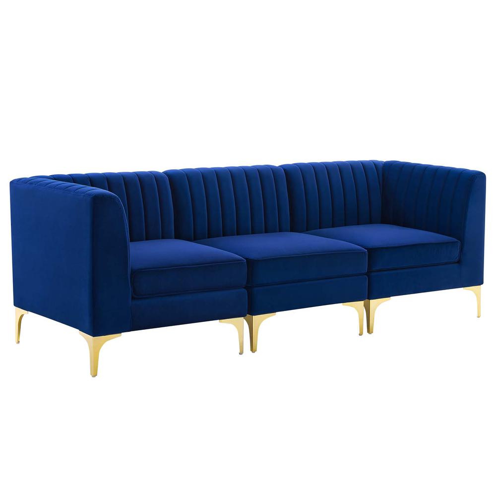 Triumph Channel Tufted Performance Velvet 3-Seater Sofa. Picture 1