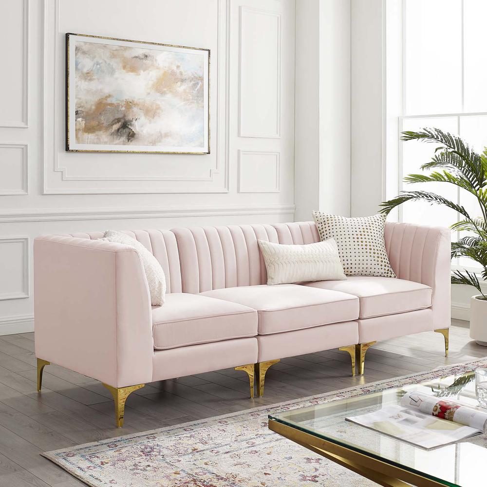 Triumph Channel Tufted Performance Velvet 	3-Seater Sofa - Pink EEI-4347-PNK. Picture 10