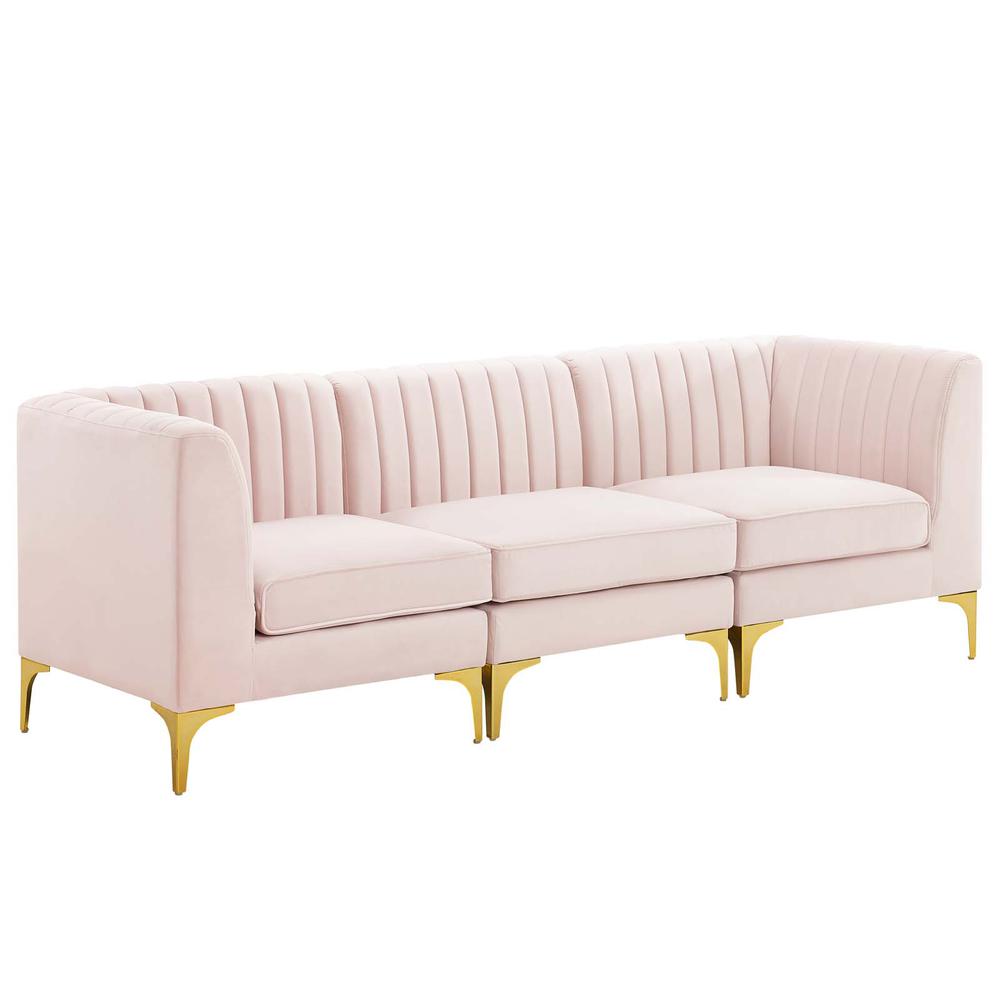 Triumph Channel Tufted Performance Velvet 	3-Seater Sofa - Pink EEI-4347-PNK. Picture 1