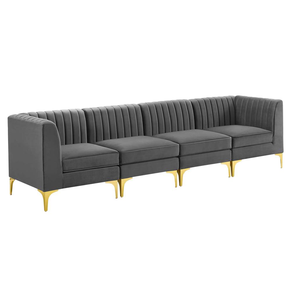 Triumph Channel Tufted Performance Velvet 4-Seater Sofa - Gray EEI-4348-GRY. The main picture.