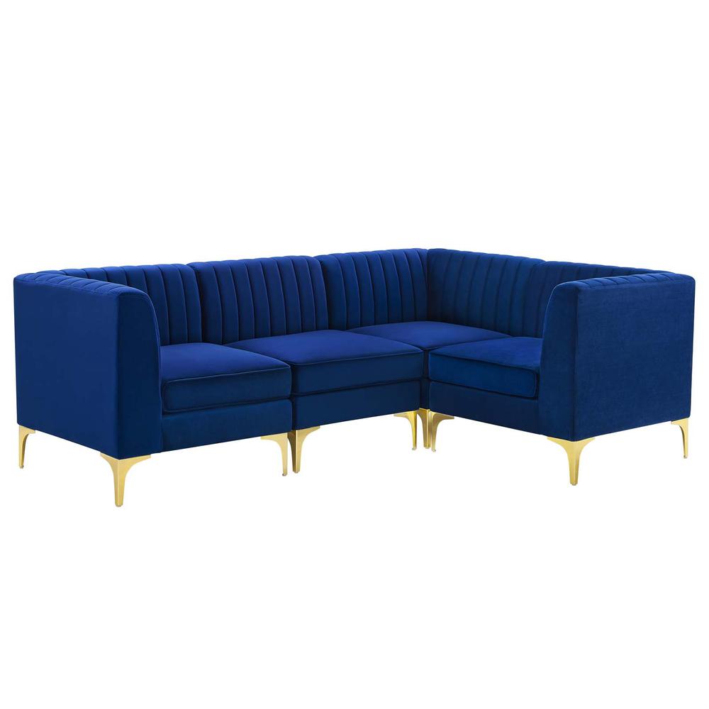 Triumph Channel Tufted Performance Velvet 4-Piece Sectional Sofa - Navy EEI-4349-NAV. The main picture.