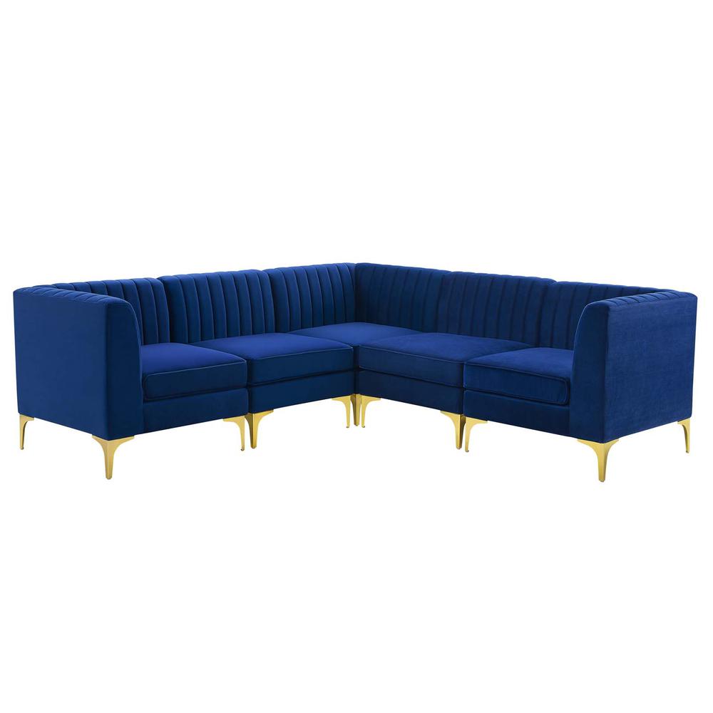 Triumph Channel Tufted Performance Velvet 5-Piece Sectional Sofa - Navy EEI-4350-NAV. Picture 1