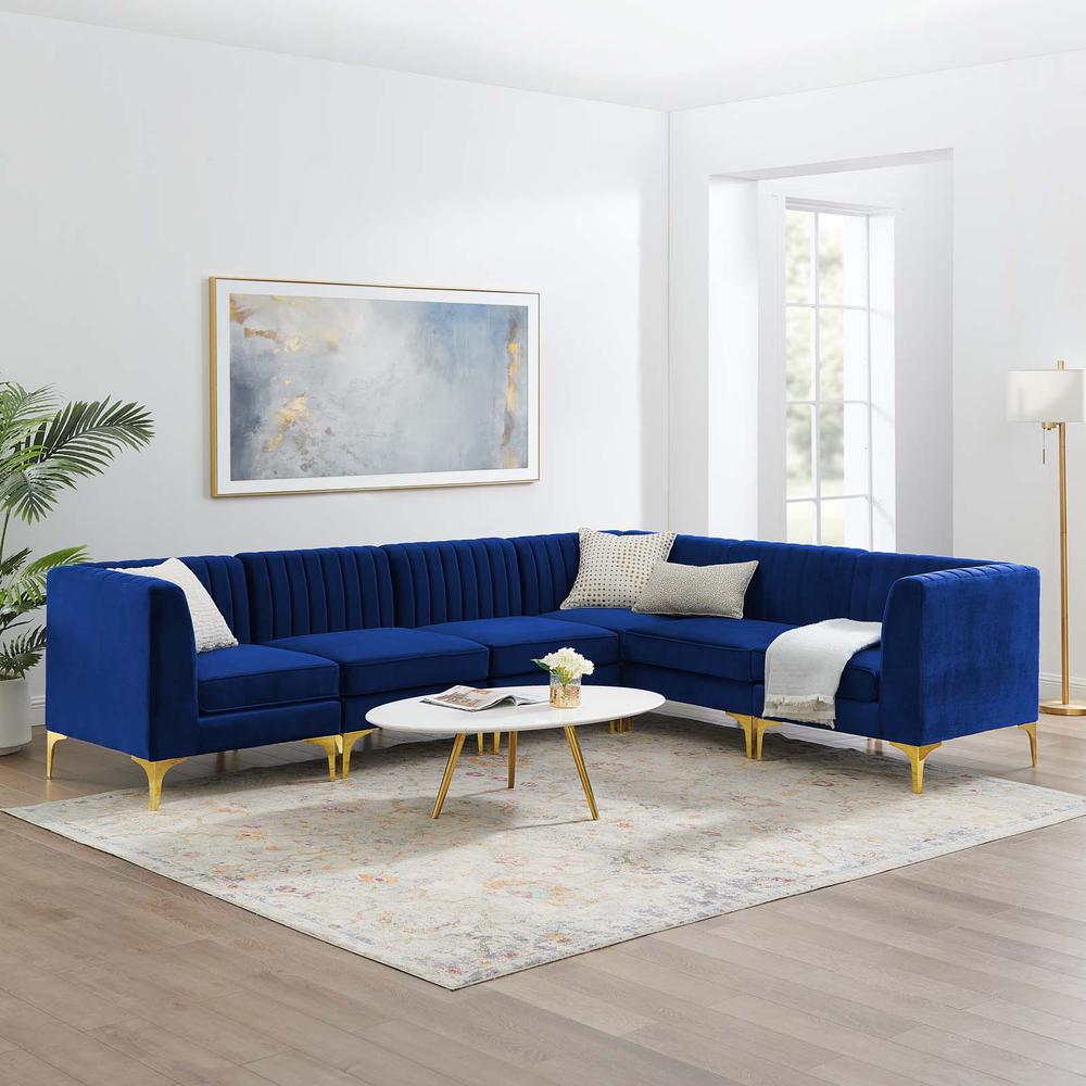 Triumph Channel Tufted Performance Velvet 6-Piece Sectional Sofa - Navy EEI-4352-NAV. Picture 9