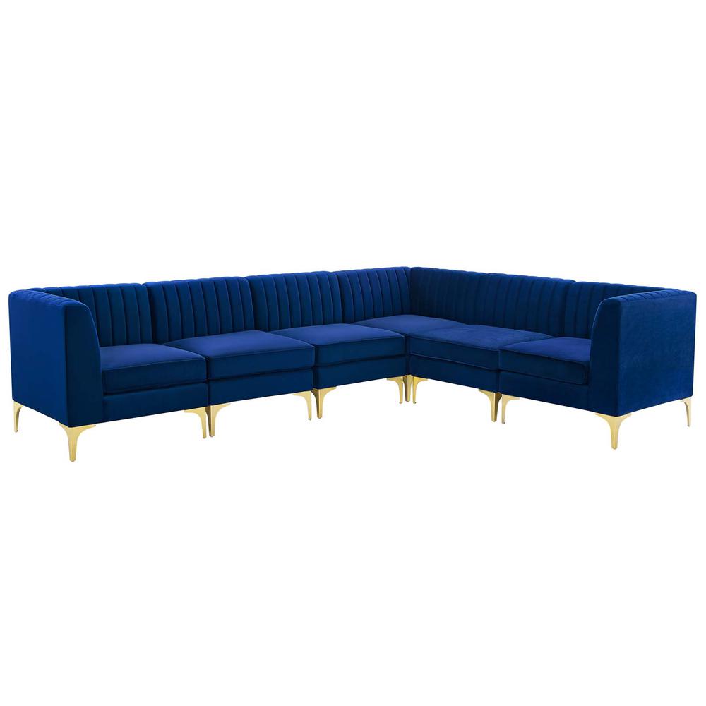 Triumph Channel Tufted Performance Velvet 6-Piece Sectional Sofa - Navy EEI-4352-NAV. Picture 1