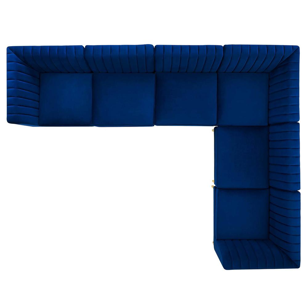 Triumph Channel Tufted Performance Velvet 6-Piece Sectional Sofa - Navy EEI-4352-NAV. Picture 2