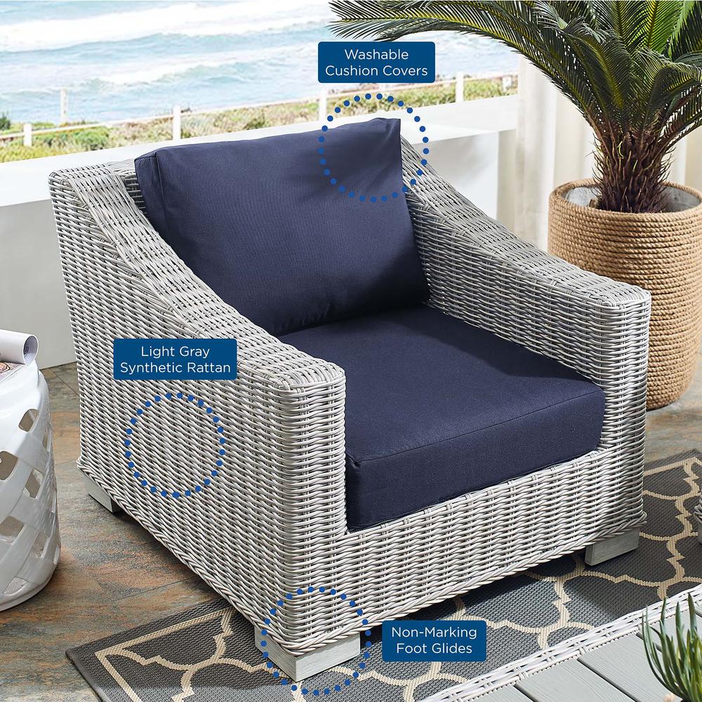 Conway Sunbrella Outdoor Patio Wicker Rattan 2-Piece Armchair and Ottoman Set. Picture 9