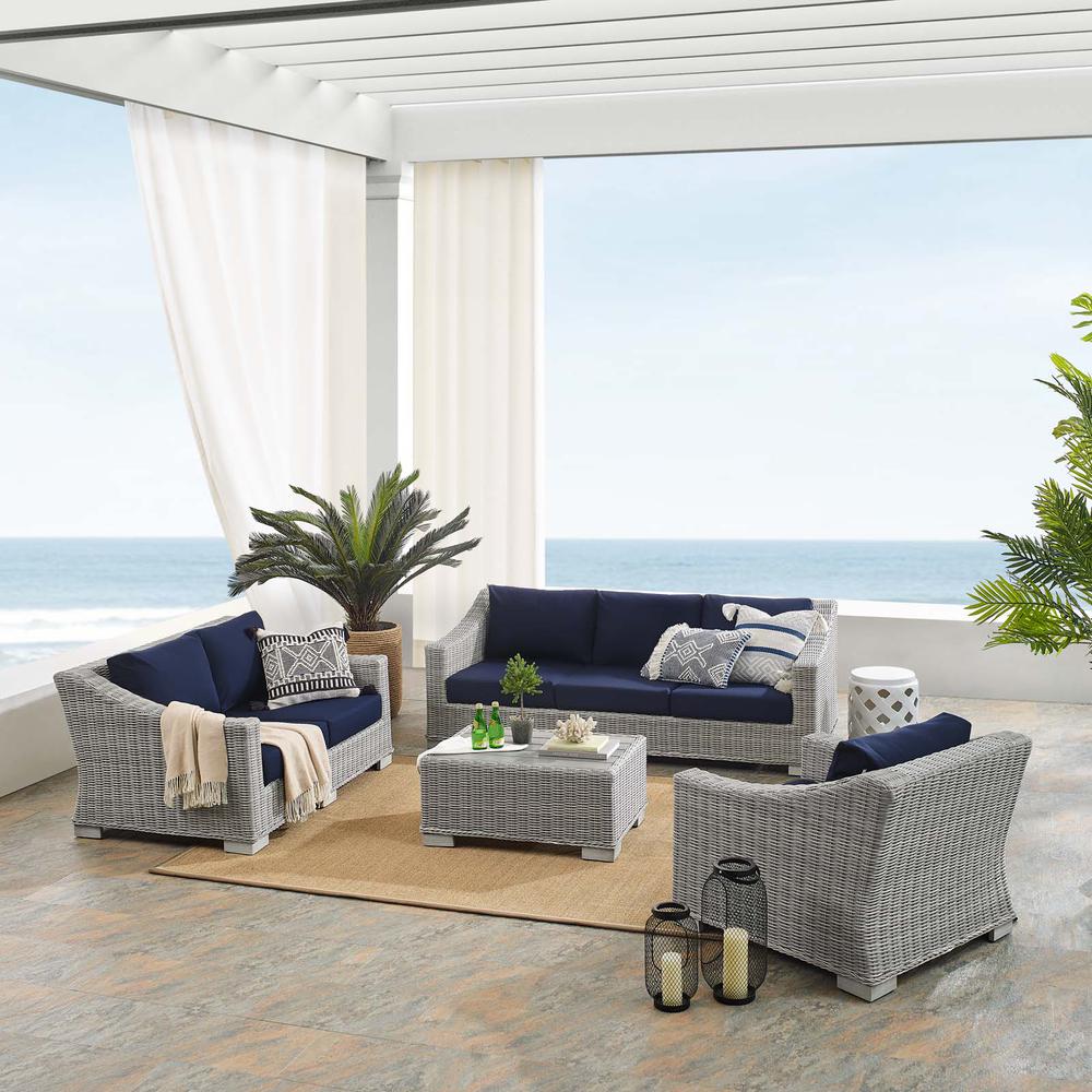 Conway Sunbrella Outdoor Patio Wicker Rattan 4-Piece Furniture Set. Picture 13