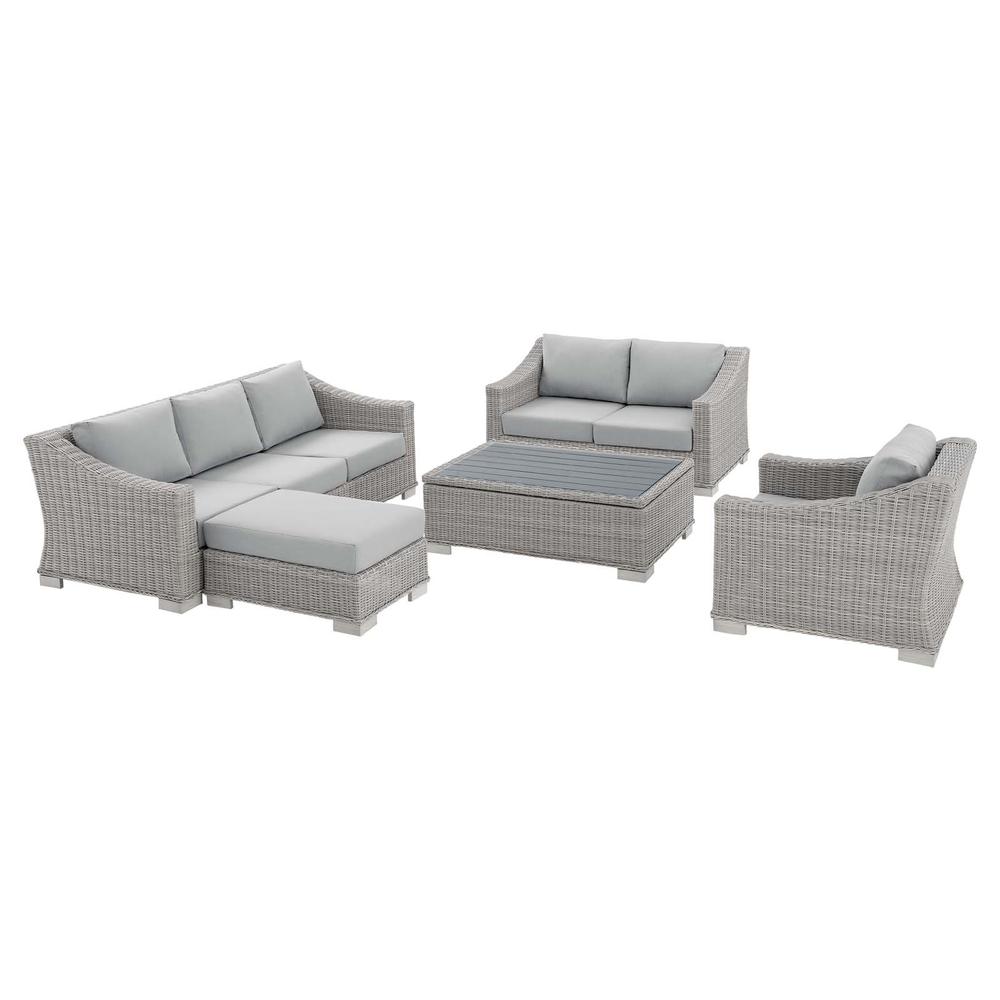 Conway Sunbrella® Outdoor Patio Wicker Rattan 5-Piece Furniture Set - Light Gray Gray EEI-4356-LGR-GRY. The main picture.