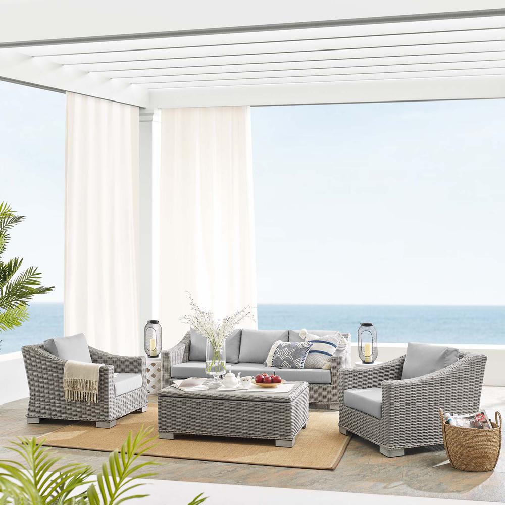 Conway Sunbrella® Outdoor Patio Wicker Rattan 4-Piece Furniture Set - Light Gray Gray EEI-4359-LGR-GRY. Picture 13